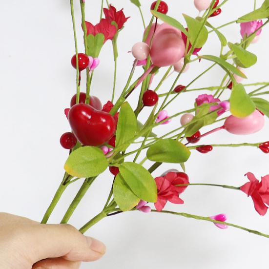 Umělé stonky bobulí na Valentýna Růžové Červené Bobule ve tvaru srdce Větvičky na Valentýna Svatba Oslava výročí Stůl Domácí dekorace