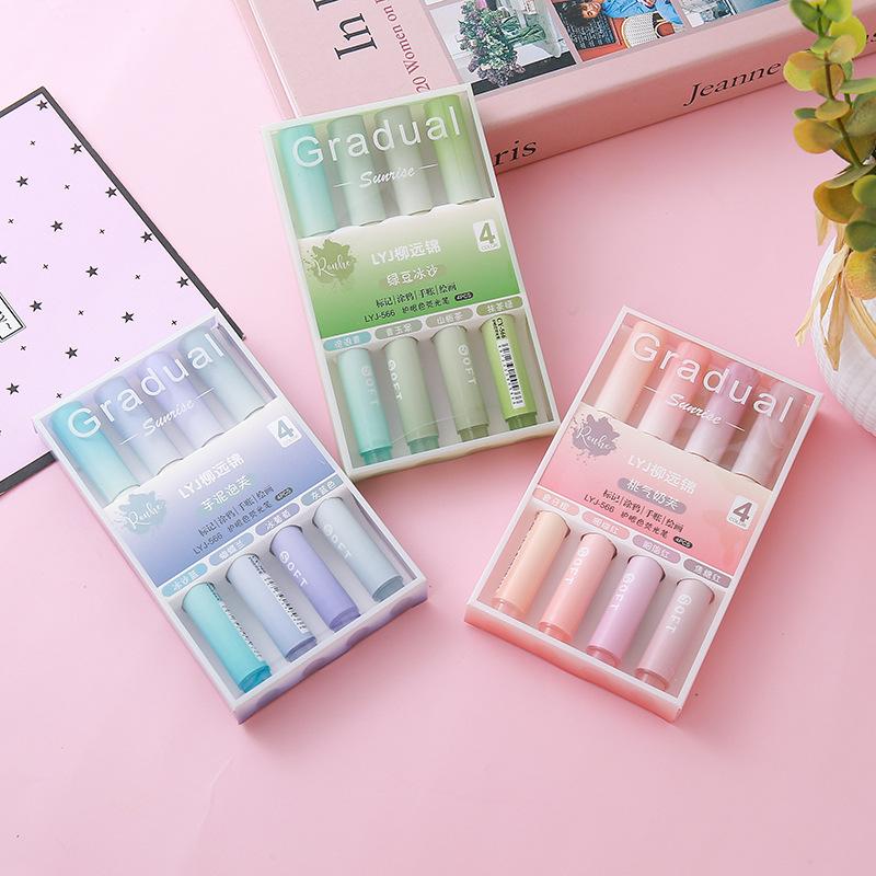 Gradient Color Lovely Highlighter High Value Scratch Student Meeting Marker Pen Eye Protection Large Capacity Kawai Stationery
