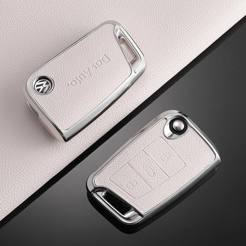 

New TPU Leather Car Remote Key Case Fob Cover Holder Shell For VW Volkswagen Golf 7 MK7 Tiguan MK2 T-roc T-cross Auto Acces