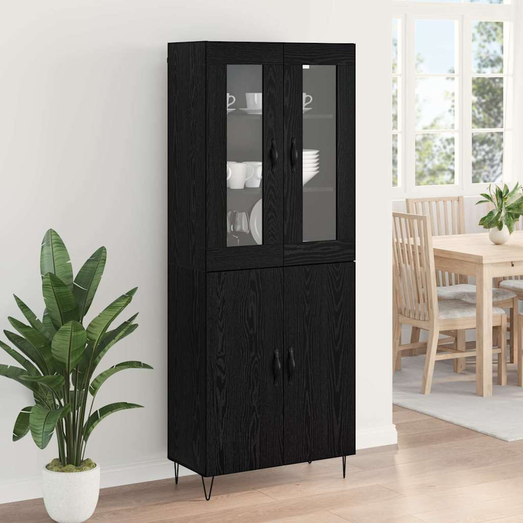 Highboard White and Black Oak 69.5 x 34 x 180 cm