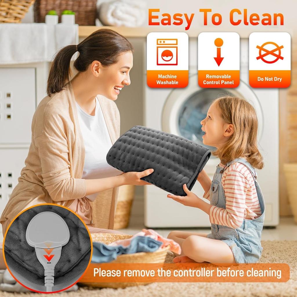 Electric Heating Pad for Back Pain and Cramps Relief, Electric Fast Heat Pad with 9 Heat Settings 4 Timer Options Auto Shut Off