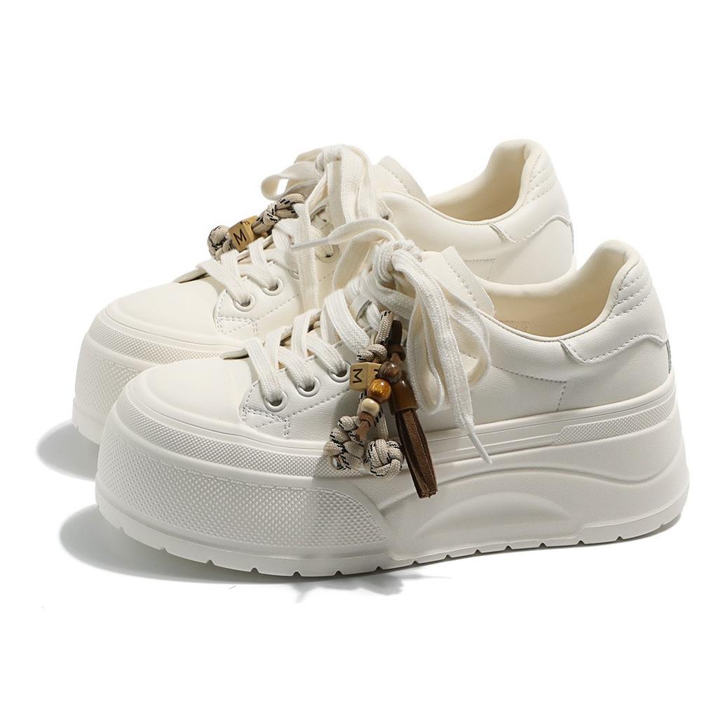 Suding's ultra-light soft sole increases the height of 6cm thick-soled little white shoes for women's 2025 fringed muffin sports and leisure board