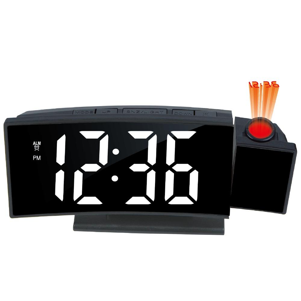 180° Rotating Projection Digital Clock Calendar Display Projection Alarm Clock Desktop Use белый