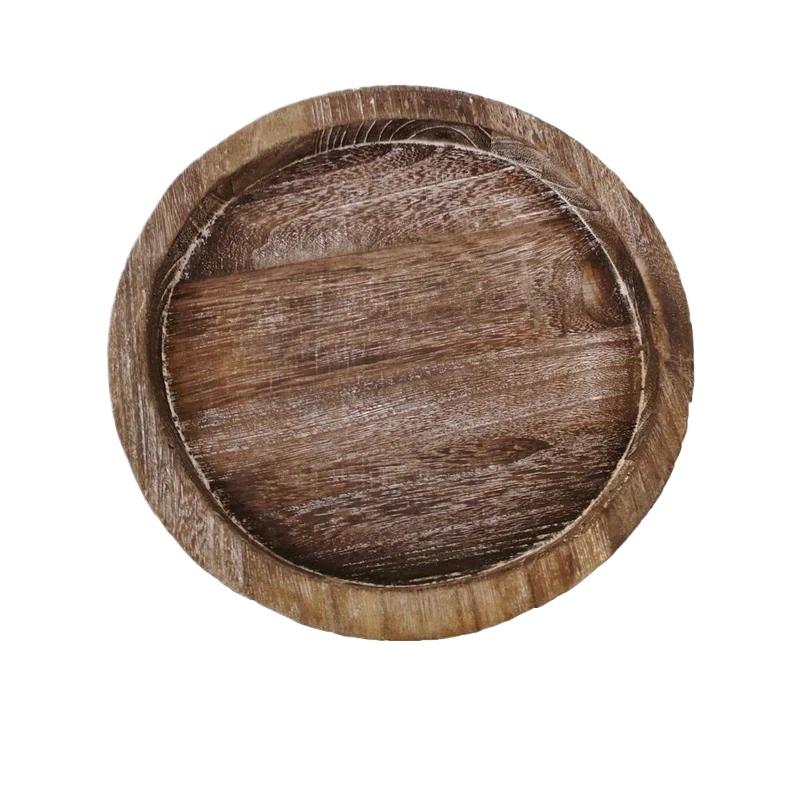 1PC Wood Trays Round Wooden Candle Holder Tray Plate Snack Dessert Kitchen Table Centerpiece Decoration Home Decor
