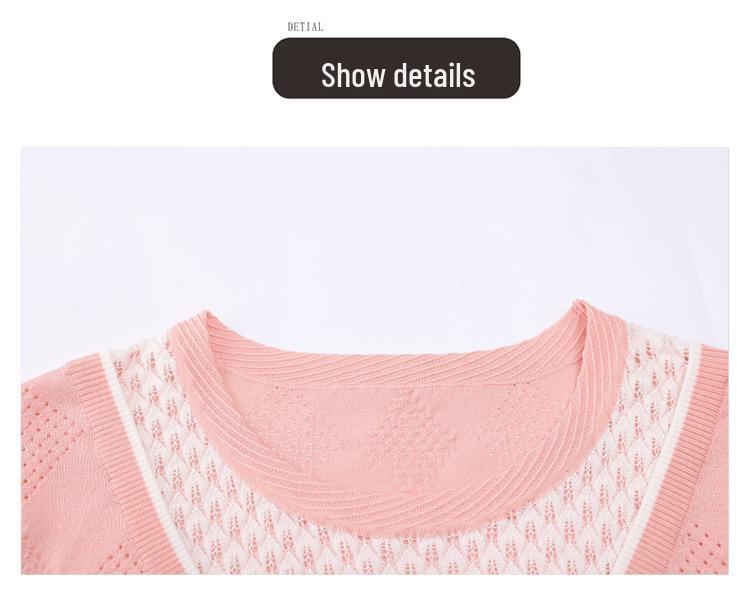 2026 Stylish Faux Two-Piece Short-Sleeve Knit Top for Mature Women, Lightweight Summer Ice Silk