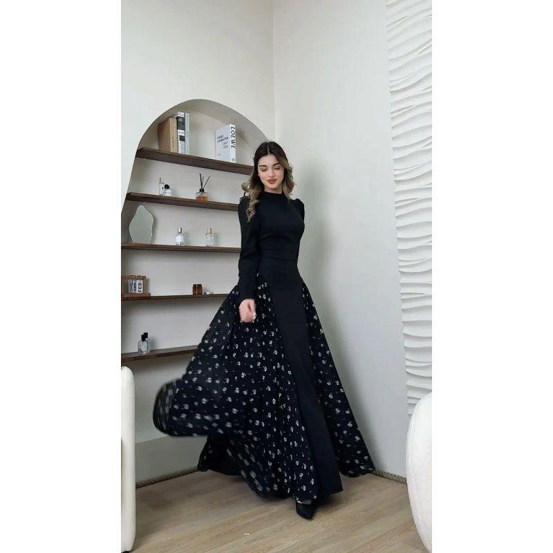 

round Neck Floral Dress European and American Temperament Long sleeve Design Sense Small Floral Dress Long dress Women Floral Patchwork XXL