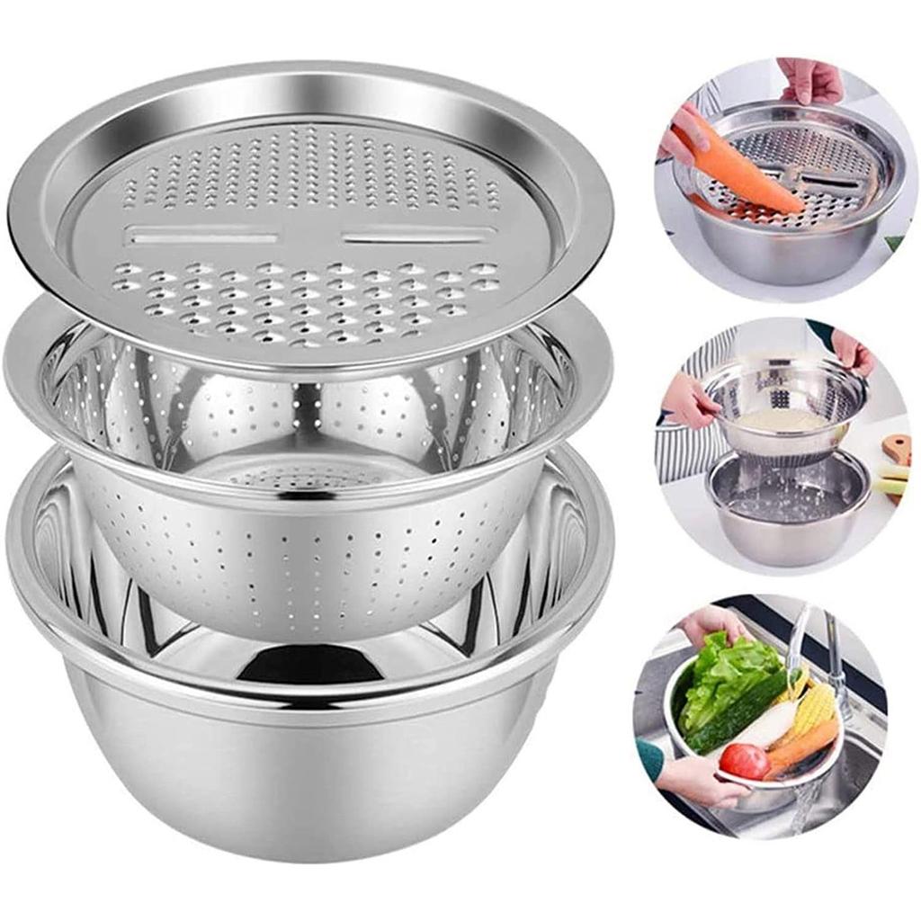 Cestello Scolapasta Multifunzione In Acciaio Inossidabile 3 In 1, Colino, Grattugia E Bacile, Facile Da Pulire, Lavabile In Lavastoviglie, Per Insalata E Verdure