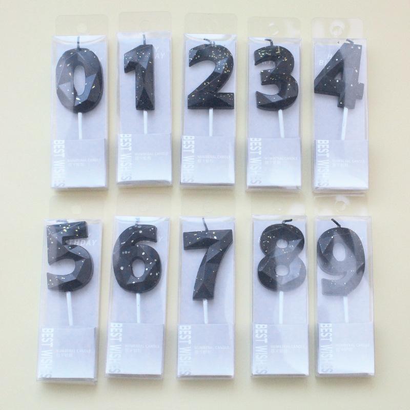 New Birthday Party Cake Decoration Time and Space Numbers 0-9 PVC Boxed Black Gold Dot Candles
