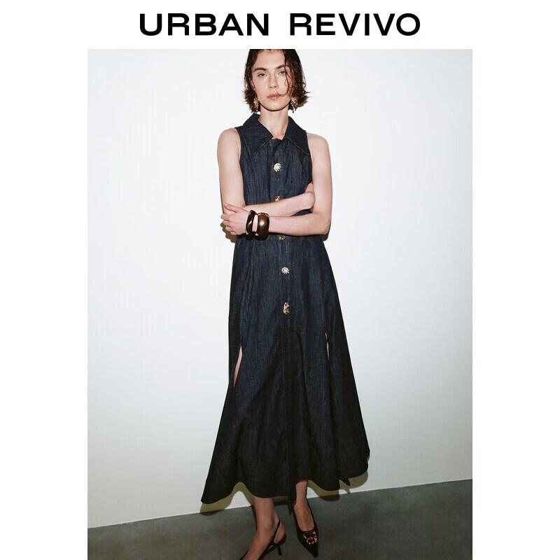 UR Women s Elegant Sleeveless Denim Shirtdress S