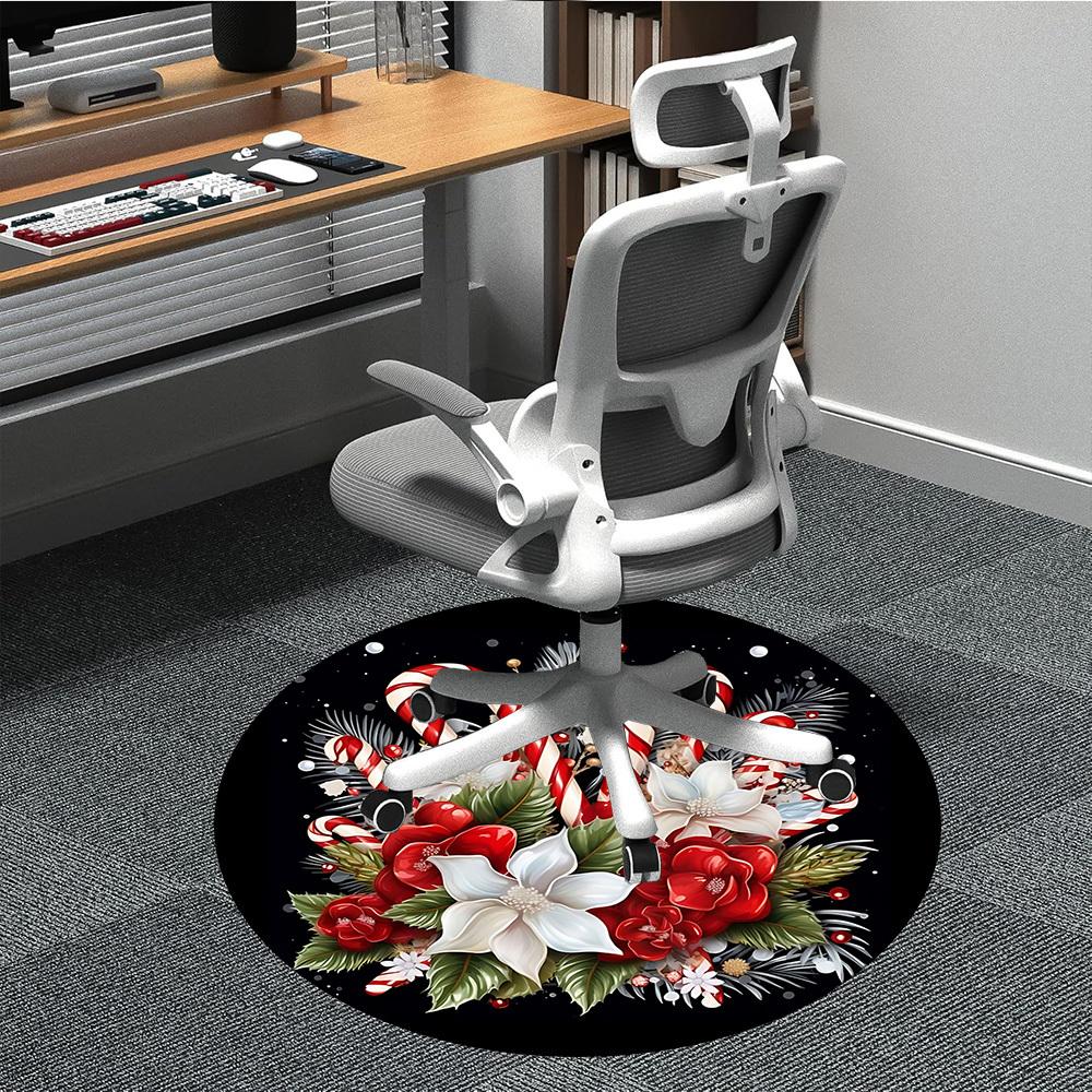 1 Stück Weihnachts-Kranz Stuhl-Teppich für Büro, Runder rutschfester langlebiger großer Büroteppich, Geeignet für Büro