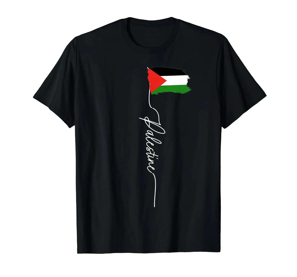 100% Cotton 2024 Palestinian Flag Printed Name T-Shirt Men'S Pse T-Shirt Street Hip Hop Clothing Casual Fashion T Shirt Top