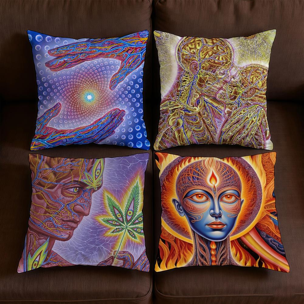 Alex Cushion Psychedelic Cover Soft Case For Sofa Living Room Grey Home Comfortable Office Decor Trippy Protective Pillow Covers