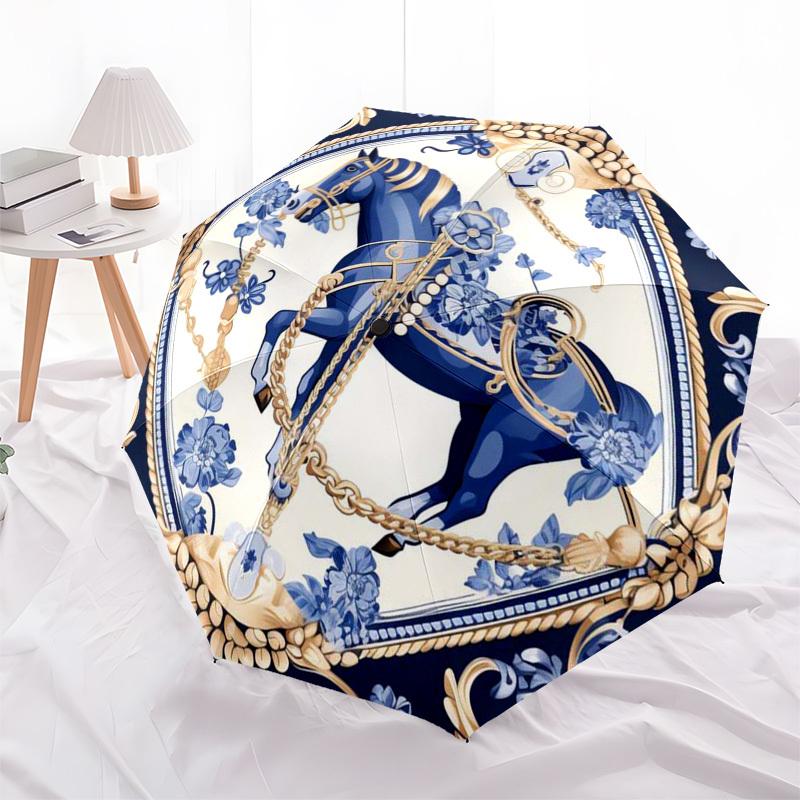 1pc Blue Horse Decorative Artwork Umbrella with Plastic Handle,Suitable for All Seasons Home Travel Outdoor Umbrellaptys31013