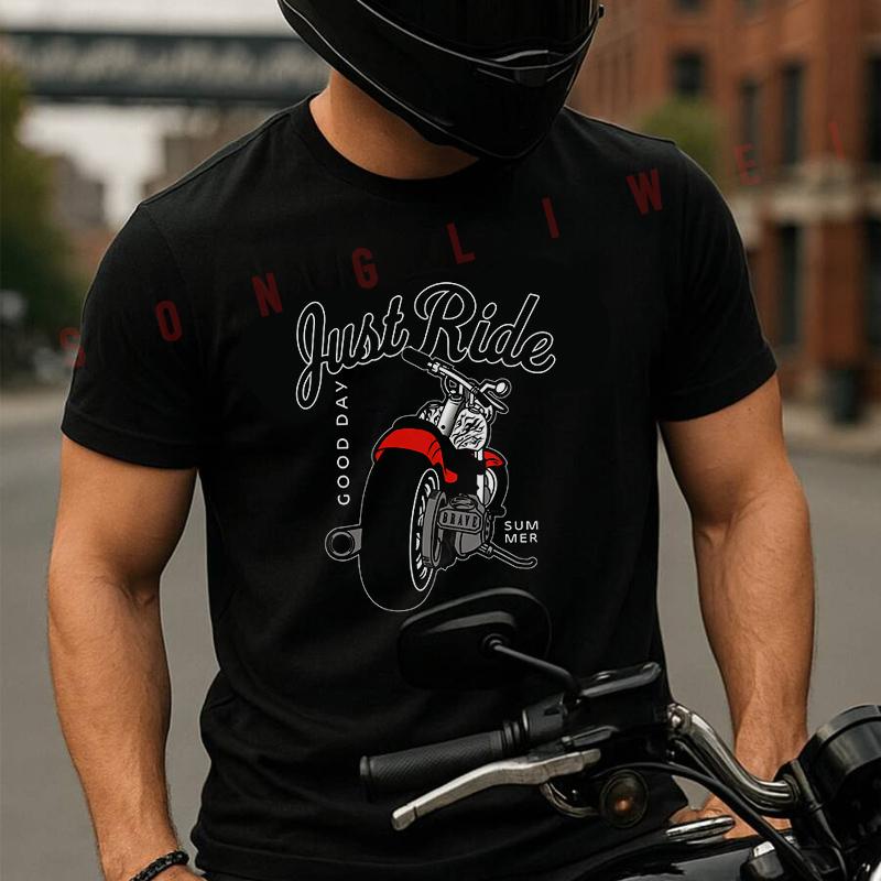 Just Ride Good Day Motorcycle Men's T-shirt Summer Cotton Short Sleeved Casual TShirt O-Neck Un