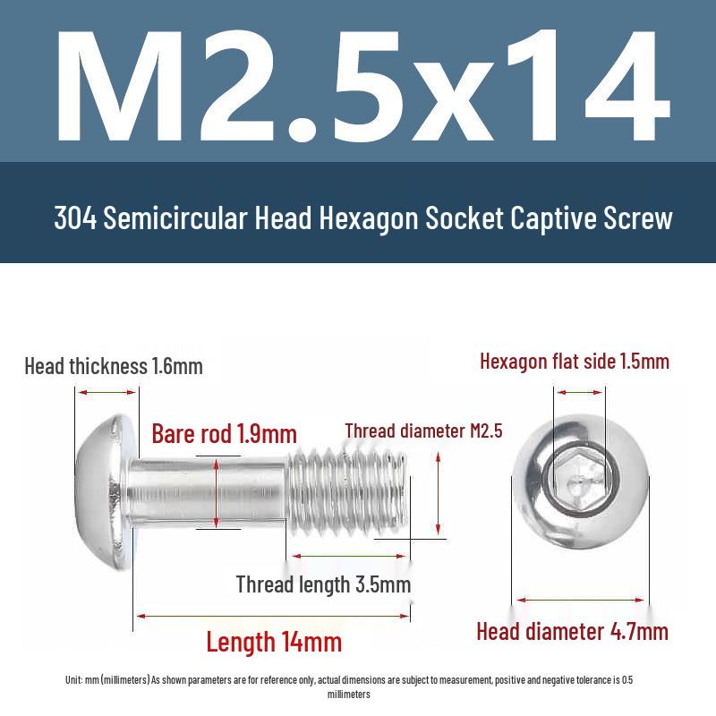 Yigu 304 Stainless Steel Anti-Loosening Hex Socket Captive Screws - M2/M3