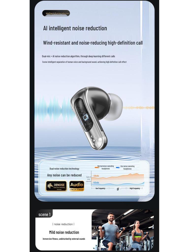 Smart TWS Bluetooth Earphones: Long Battery, Touch Control, Digital Display, Wireless In-Ear.