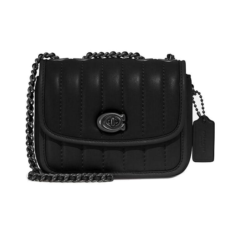 Coach Madison 15 Quilted Flap Chain Leather Mini Shoulder Bag Women Bags Black 4870-V5BLK