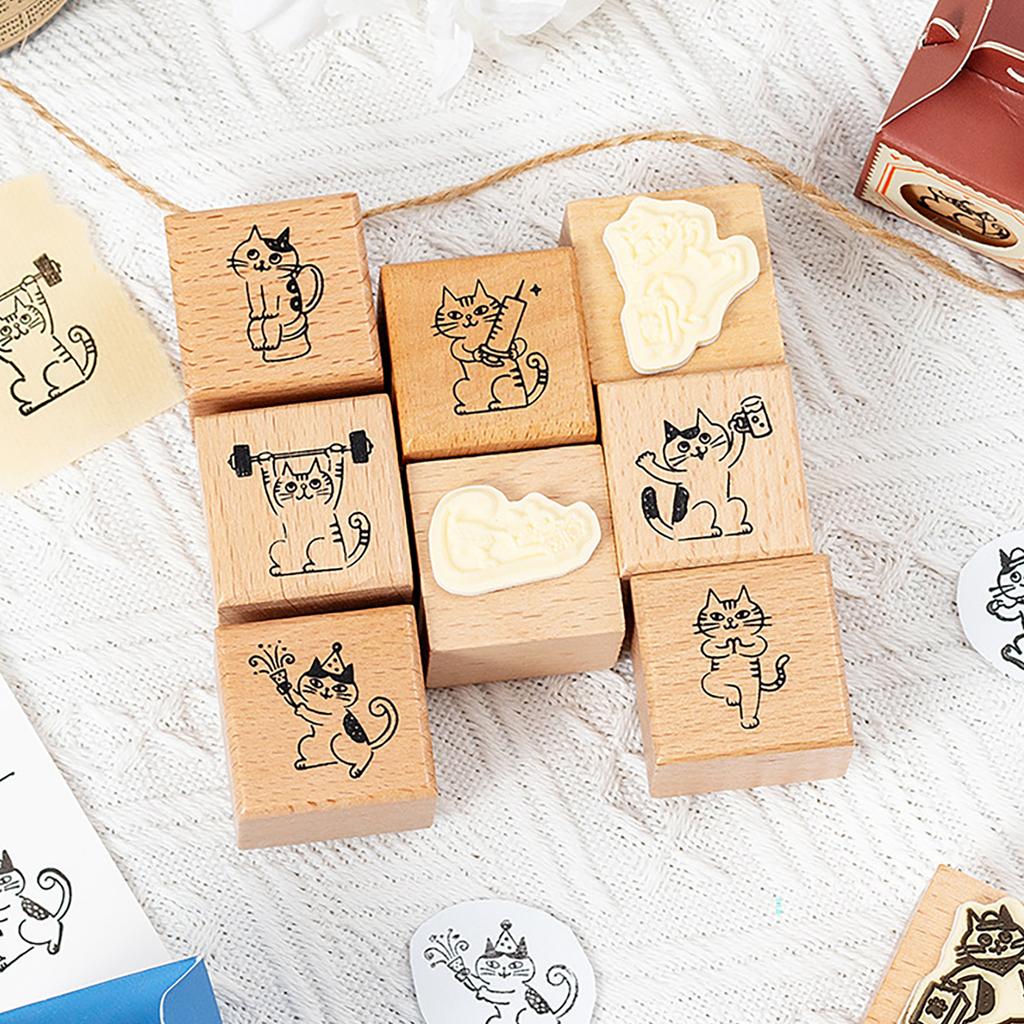Lovely Animal Stamp Cats Series Stamp Wood Rubber Stamp Decorative Stamp Scrapbooking Supplies for Card Making