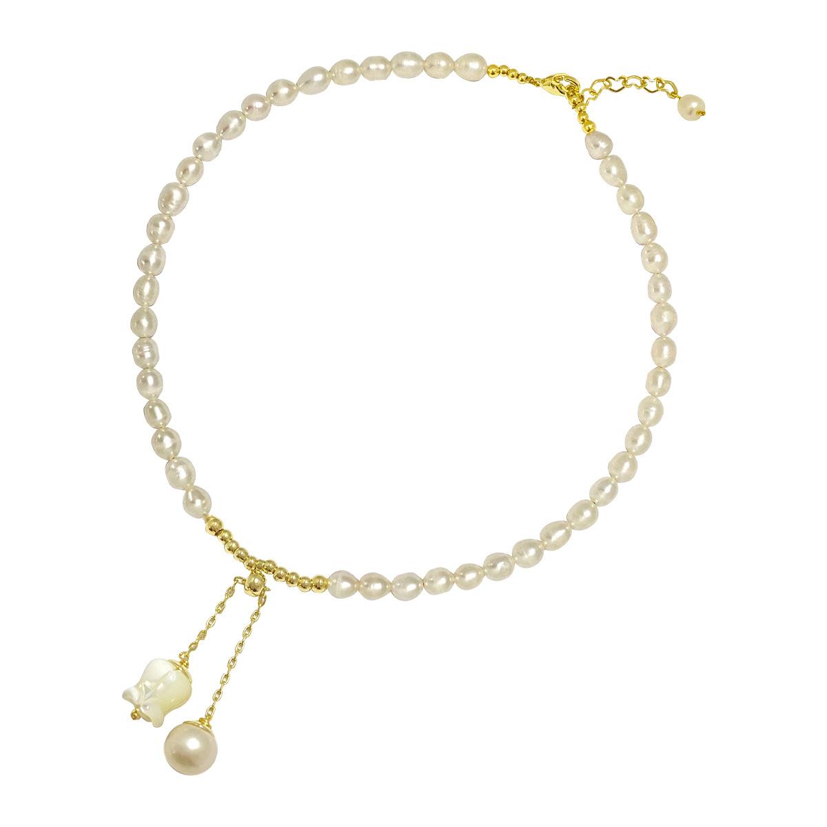 

Ожерелье из натурального пресноводного жемчуга с подвеской в виде ландыша, цепочка на шею для женщин, цепочка на ключицу