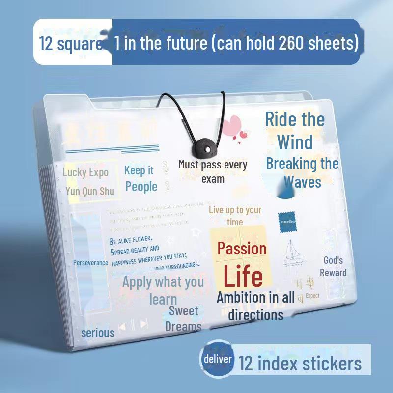 A4 Transparent 12-Grid Accordion Folder for Paper Storage and Organization