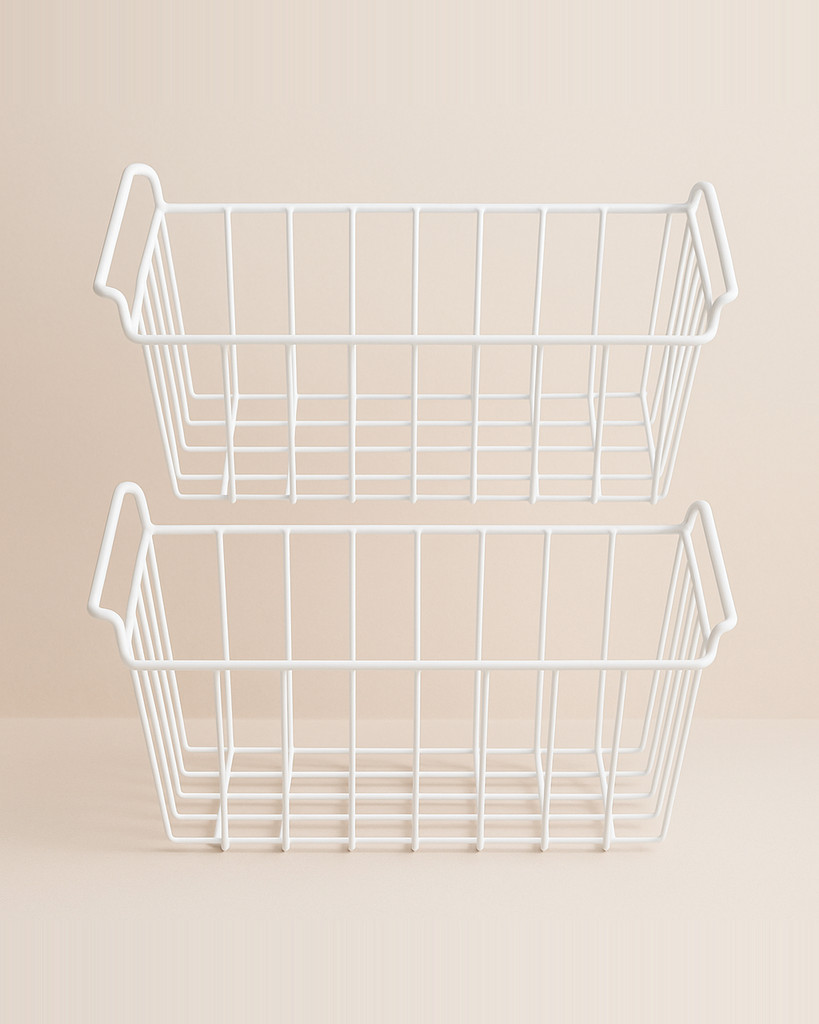 2Pcs Freezer Wire Storage Basket Organizer Bin Hanging Metal Rack with PE Coating L 45cm X W 24.5cm