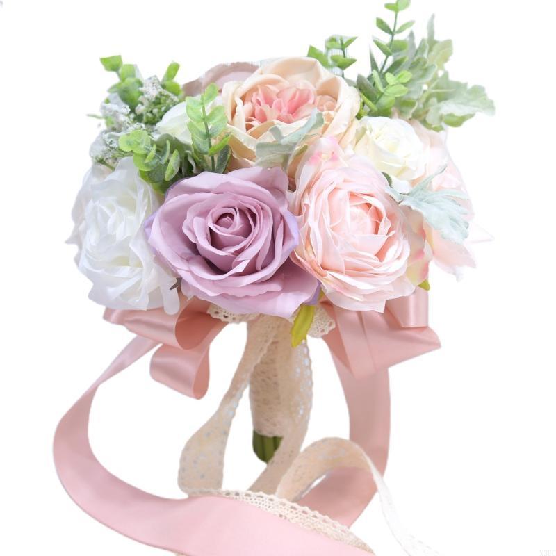 

Artificial Rose Flower Bouquet with Lace Strap Simulation Wedding Bouquet for Valentine s Day Wedding Bride Photography X3UC шампанского