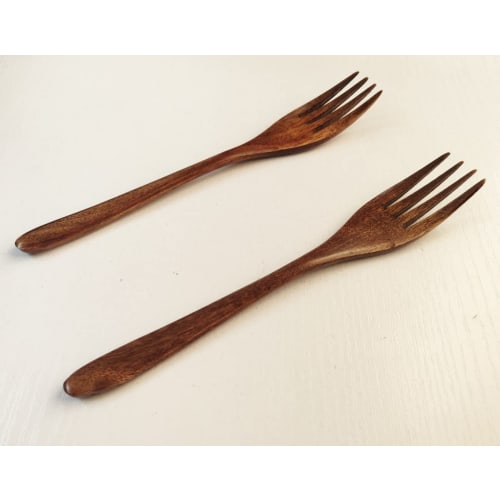 KXLCGYK Set of 2 Lightweight Wooden Forks, 18.8cm, Lacquered, Dinner/Pasta Forks, Wood Grain Finish, Wooden Cutlery