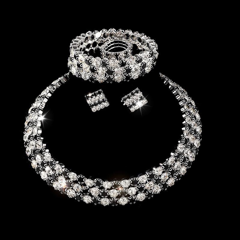 Bridal Wedding Jewelry Bright Diamond Zircon Ring Bracelet Necklace Earrings Four-piece Female