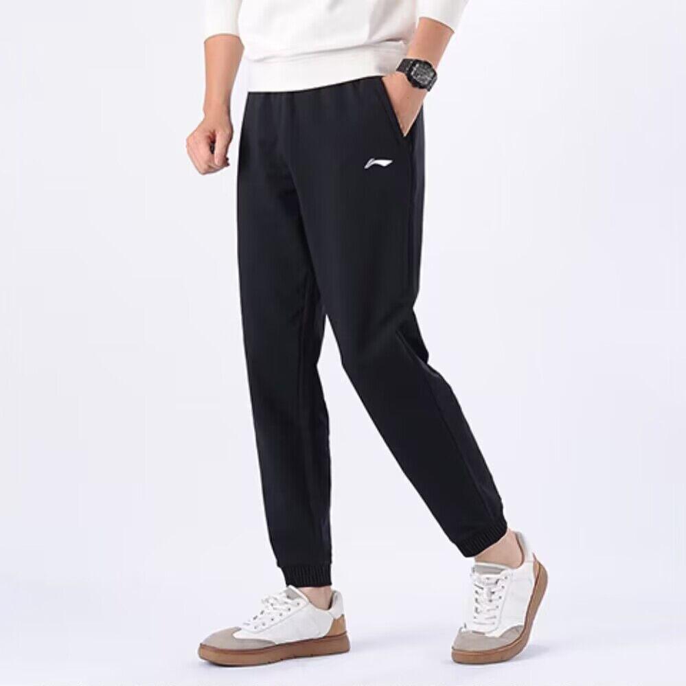 Li Ning Badminton Series Solid Color Logo Cuffed Casual Knitted Sports Pants Men Bottoms Black AKLT645-1