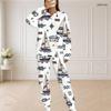 Women Plus Size White Sailboat Printed Round Neck Long Sleeve Top And Pants Two Piece Set