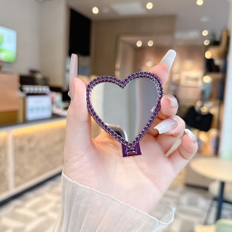 Cute Heart Mirror Sticker Type Foldable Phone Holder Portable Desktop Lazy Stand For Phone