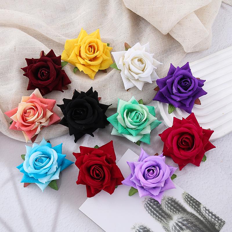 7cm Velvet Silk Rose Flower Head for DIY, Photography, Wedding Arch, and Decor.