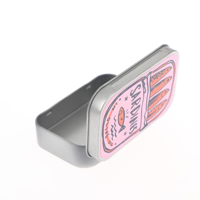 1Pcs Portable Tin Case Mini Metal Box Cute Sardine Print Tin Box Small Pill Case Travel Jewelry Storage Case Desk