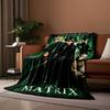 Stylized characters in dark attire with green digital symbols as backdrop. for all seasons blanket lunch break throw gift
