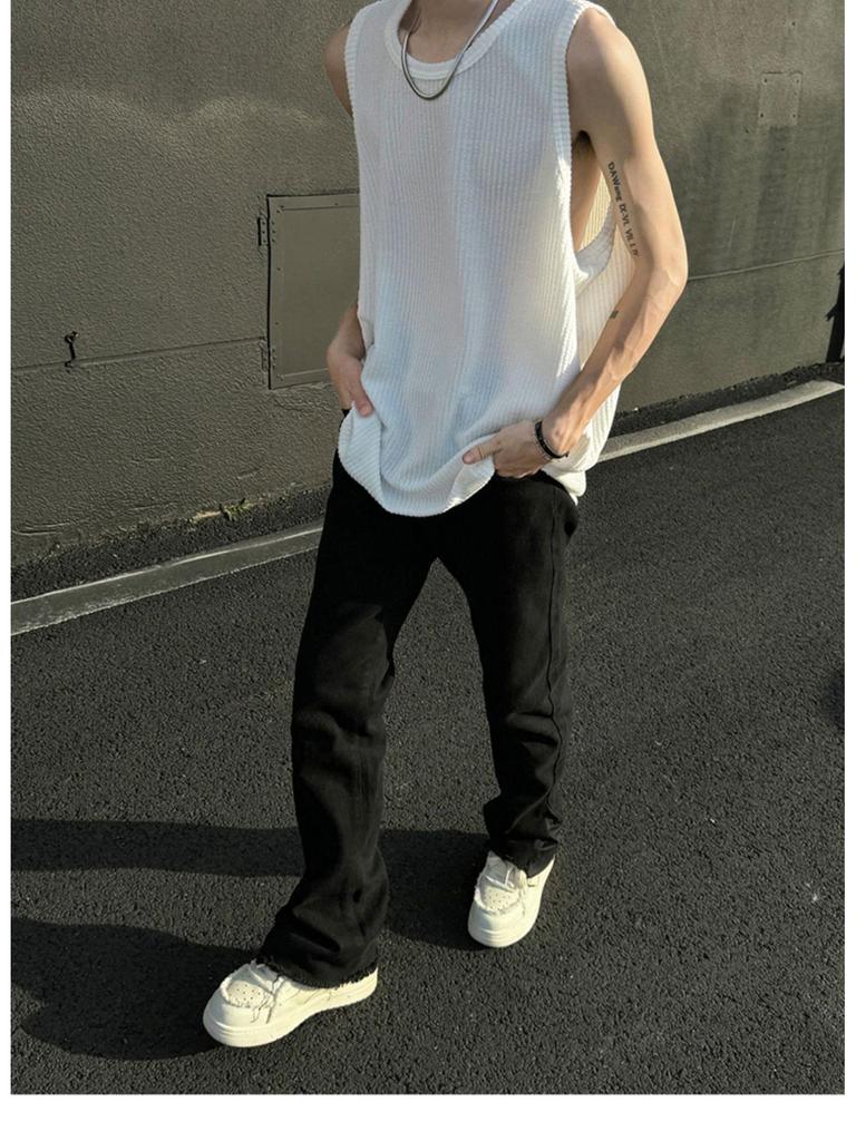 Men's Ice Silk Textured Sports Tank Top - Loose Fit Summer Sleeveless Camisole for Fitness