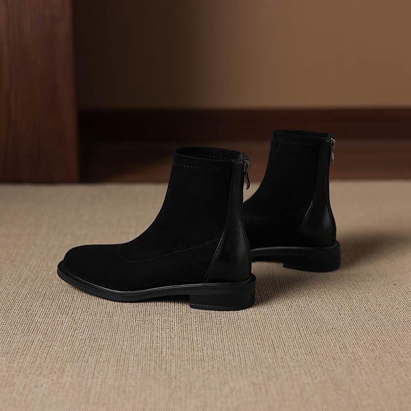 Krazing Po Flock Winter Round Toe Size 33 Chelsea Boots Size 43 Zipper Fashion Low Heels Stretch Ankle Boots