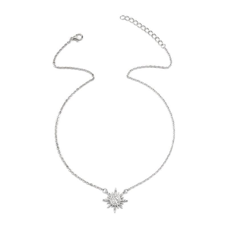 Sun God Necklace Gold Rays Diamond Pendant Sun Short Neck Sweater Chain Women