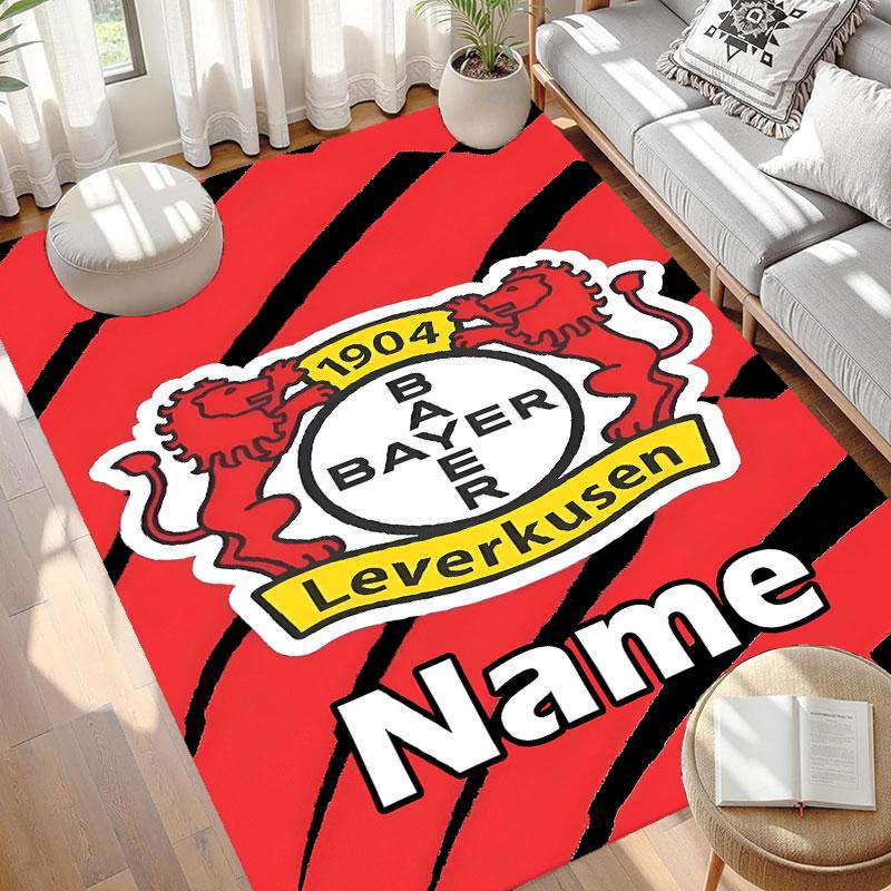 Benutzerdefinierter Name Personalisierter Bayer 04 Leverkusen Druckteppich, Vielseitiger Heimdekor-Teppich, für Spielzimmer, Wohnung, Balkon, Eingangsbereich, Flur Geschenk