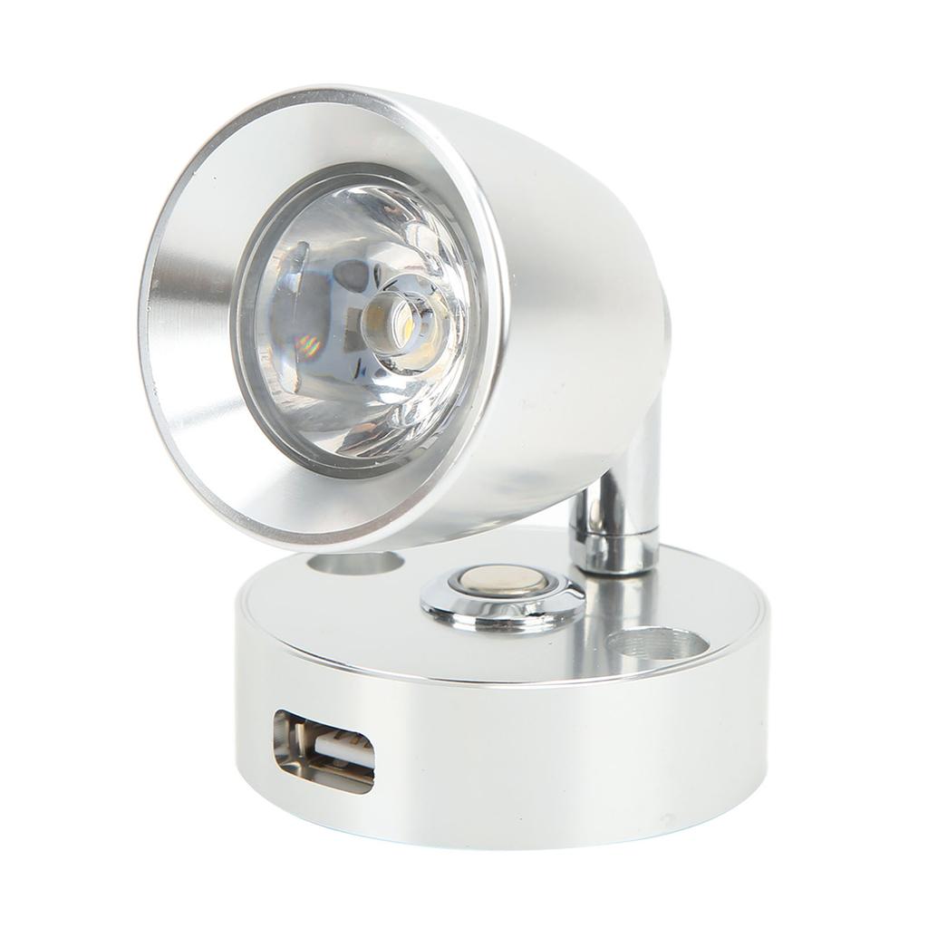 RV LED Reading Light Press Dimming Switch USB Port Wall Mount Car Interior Light for Caravan Camper Boat Silver Neutral