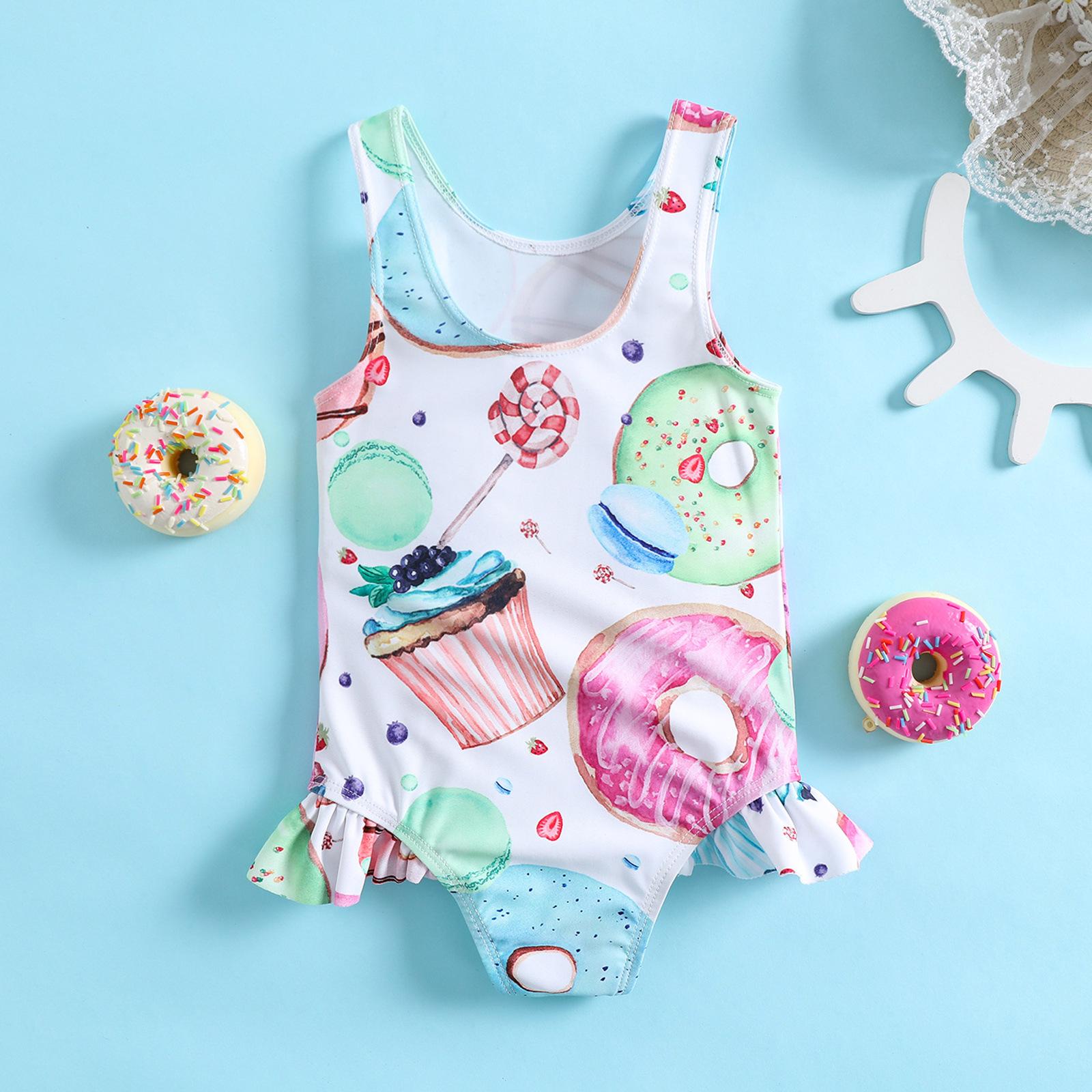 

Summer Donut Lollipop Print Swimsuit for Baby Girls 110 белый