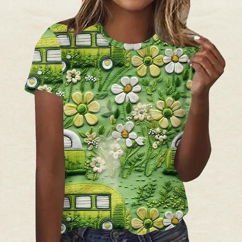 Summer Round Neck 3D St. Patrick's Day Print Top Fashionable Casual Short Sleeved Women's T-shirts