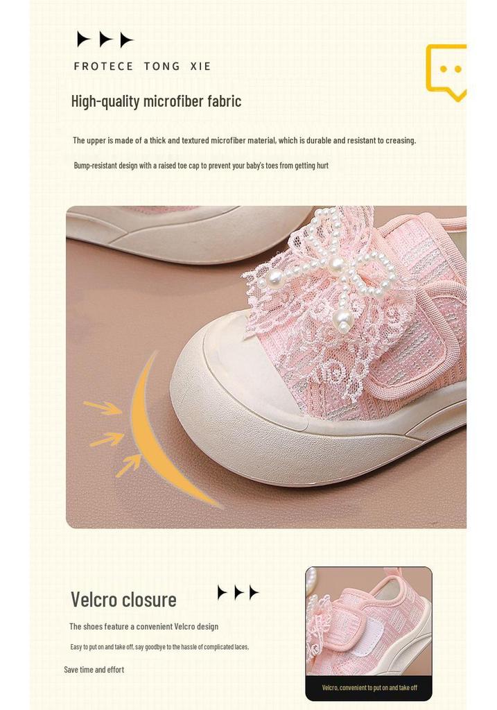 Girls' White Breathable Canvas Shoes - Spring/Summer 2026 New Arrivals, Kids' Non-slip Soft Sole Baby Shoes.