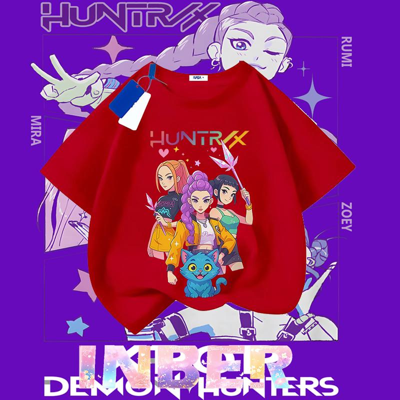 Kpop Demon Hunters Children's Clothing Short Sleeve T-shirt Cute Kpop Demon Hunters Tiger Harajuku Tshirt for Boys Girls