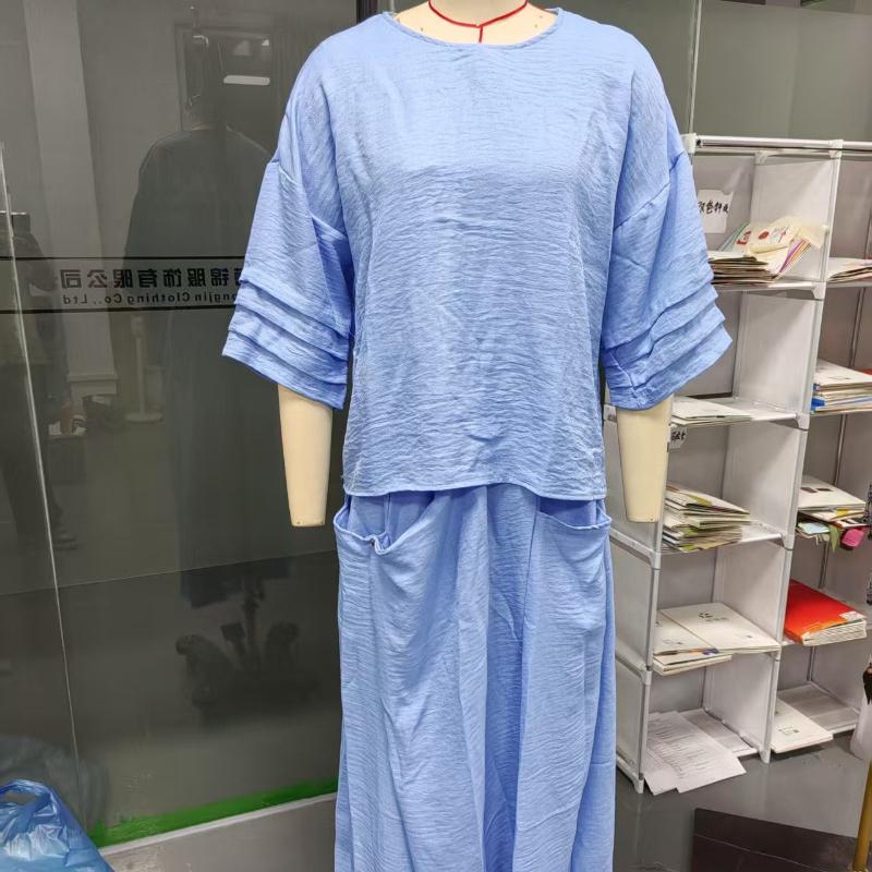 Elegant Summer  Two-Piece Set for Women with Short Sleeve Top and Midi Skirt