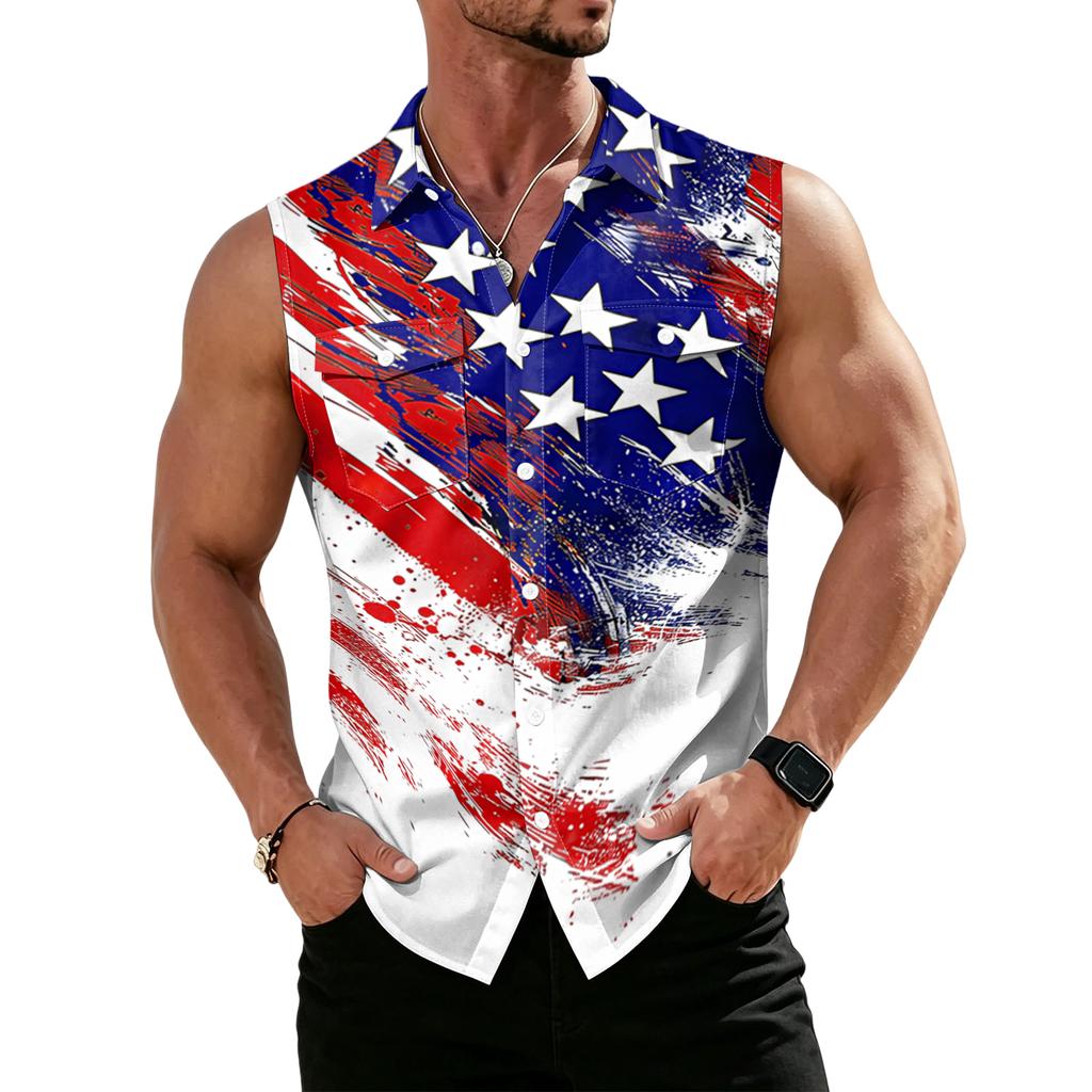 Men's Workwear Lapel Button-Down Vest Shirt - Lightweight Sleeveless Top