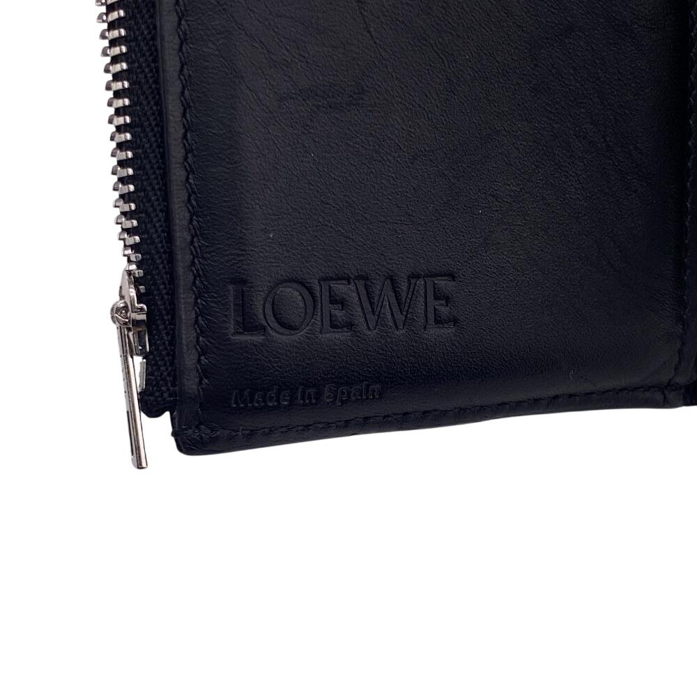 LOEWE Anagram linen leather Tri-fold wallet black leather unisex Used