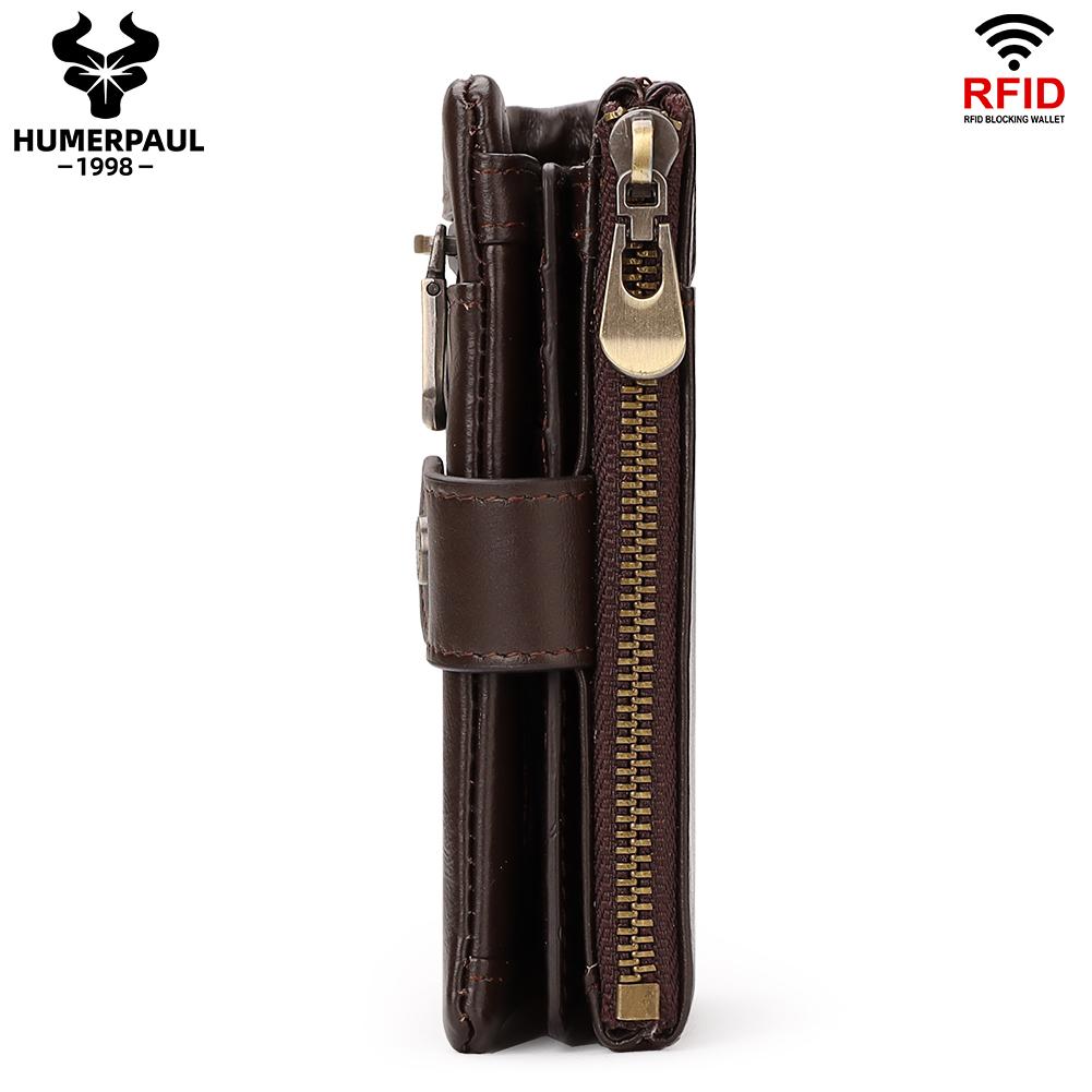 Humerpaul Portfel męski z prawdziwej skóry. Skórzana portmonetka na monety z wieloma kartami Rfid