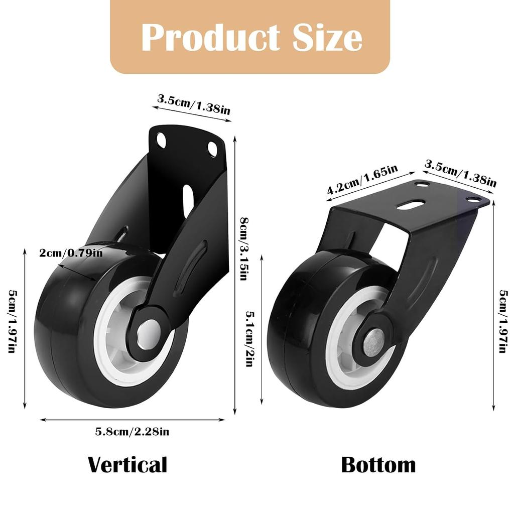 4 Small Door Rollers, 2-inch Wooden Door Rollers, Anti-sag Bottom Support Wheels with Mounting Screws