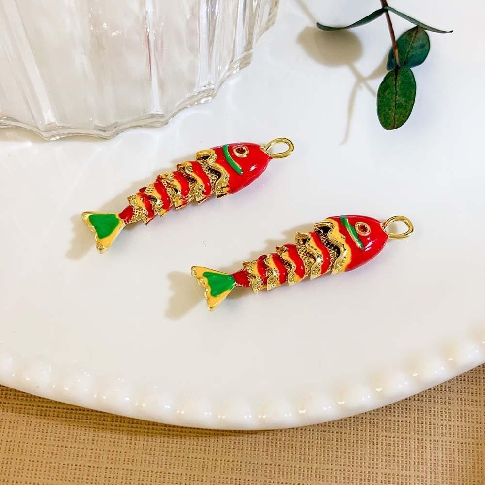 3D Brass Colorful Small Koi Carp Movable Mini Metal Fish Funny Plated Enamel Fish Charms  Key Ring