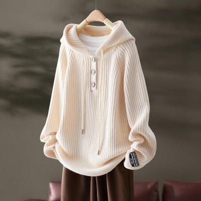 Women'S Cozy Fleece Hoodie - Casual Pullover with Button Front, Long Sleeves, and Drawstring Hood, Perfect for Fall/Winter, Casual Wear Hoodie